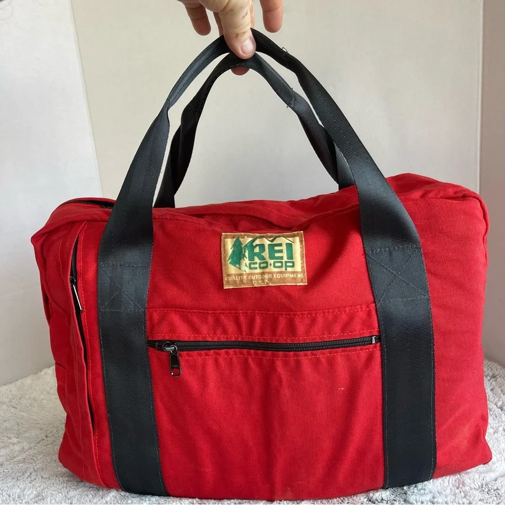 Vintage REI Medium Duffel Red Canvas Travel Tote Bag